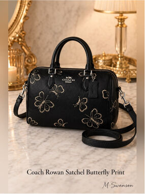NEW Coach Rowan Satchel Butterfly Embroidered Black Leather CCK88 NWT